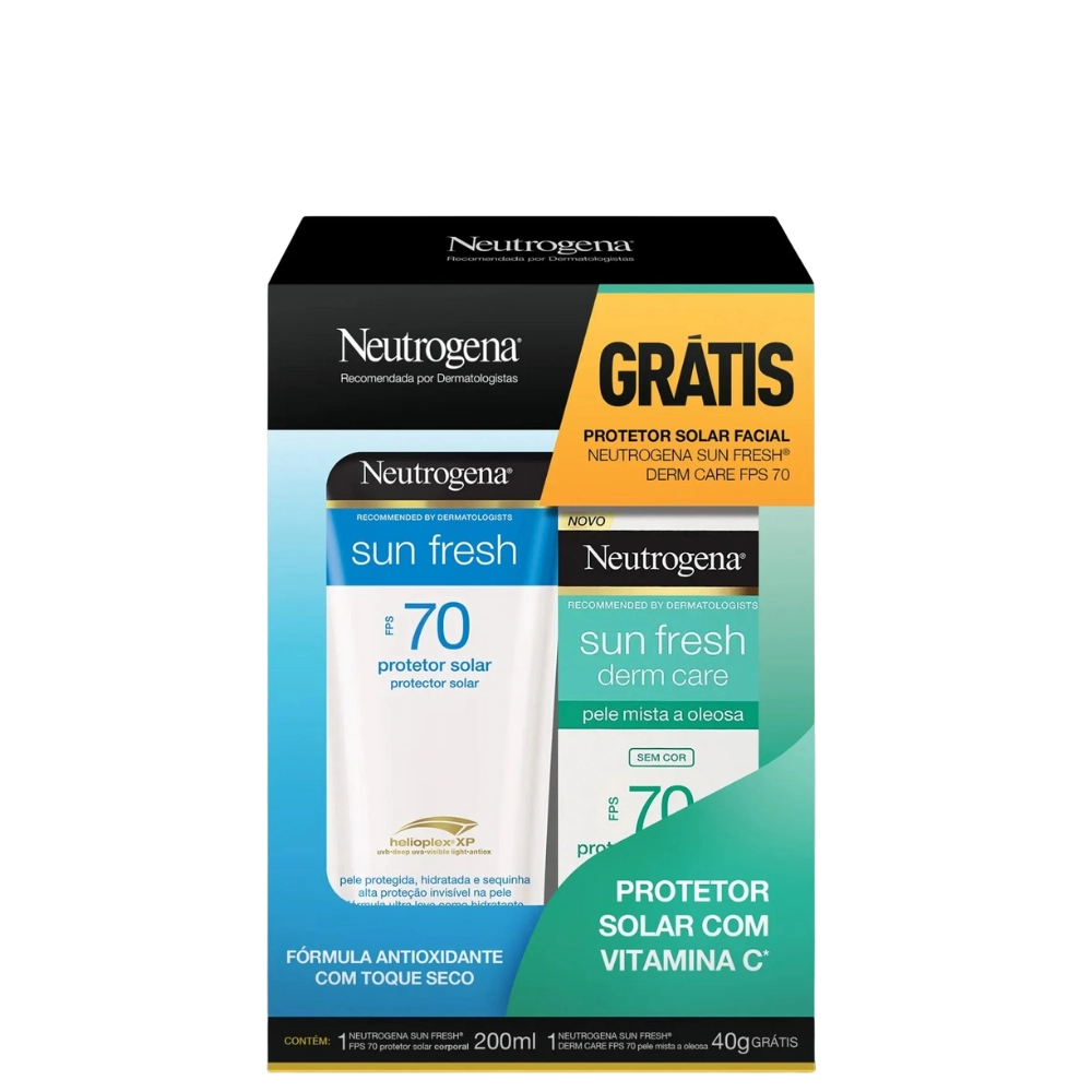 Kit Protetor Solar Fps 70 Neutrogena Sun Fresh 200ml Grátis Derm Care 40g