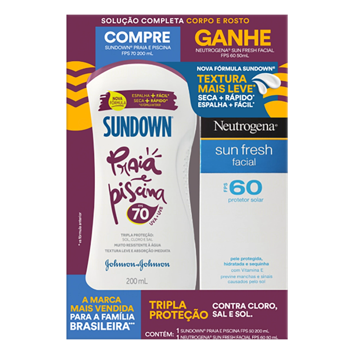 Kit Protetor Solar Fps 70 Sundown Praia E Piscina 200ml Grátis Protetor Solar Facial Fps 60 Neutroge