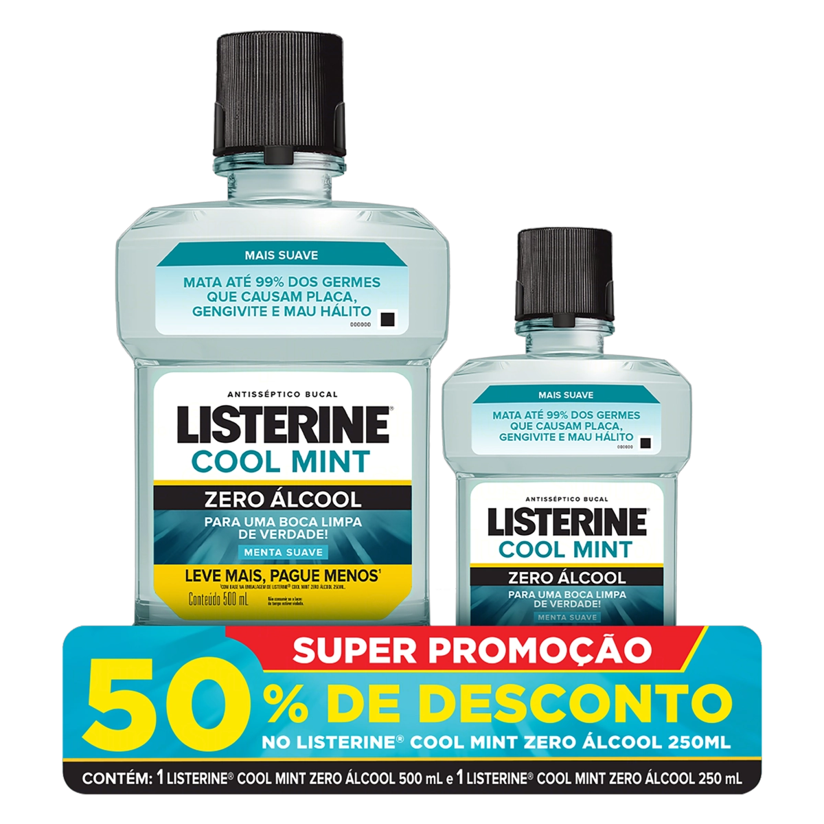 Kit Enxaguante Bucal Antisséptico Zero álcool Menta Suave Listerine Cool Mint 500ml Leve Mais Pague