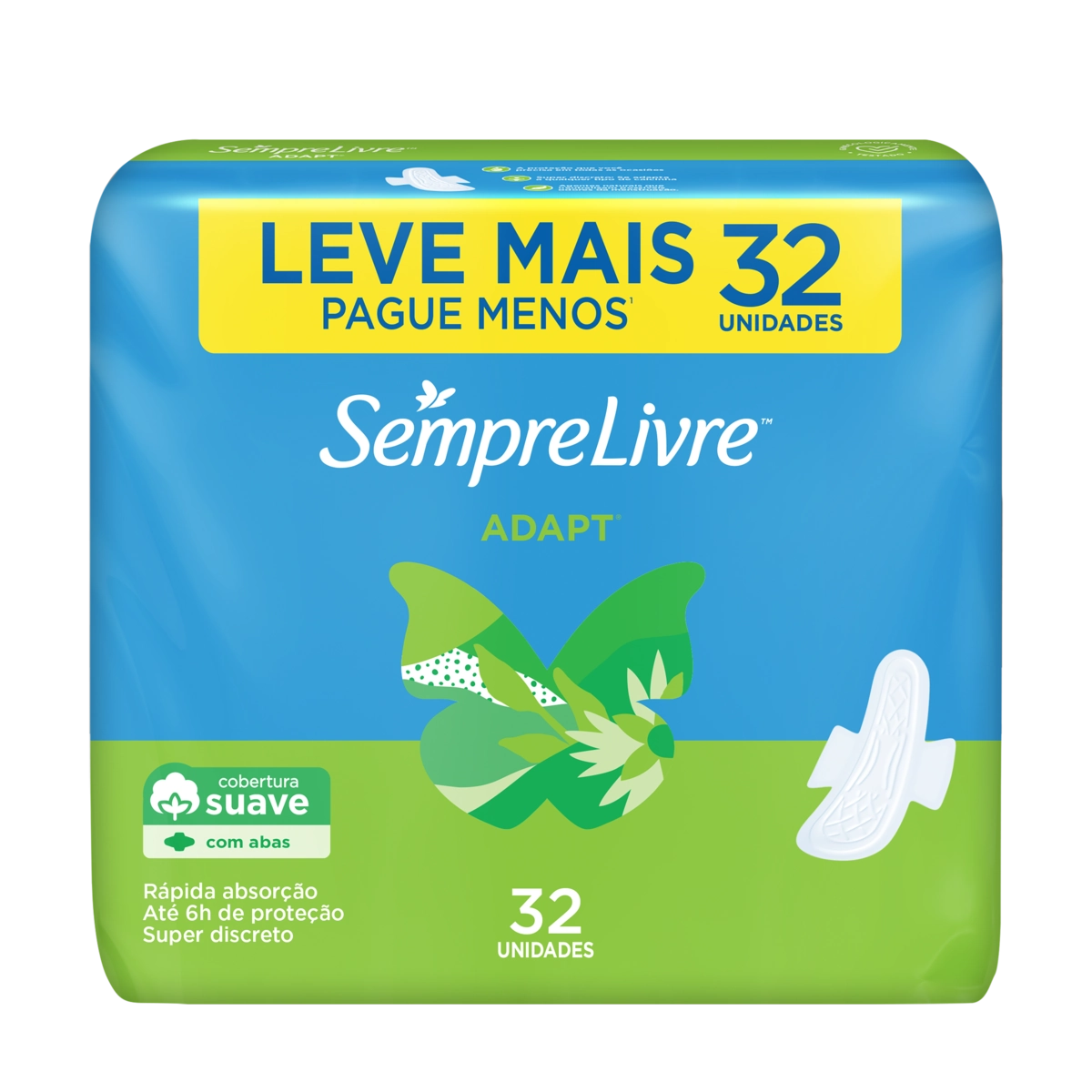 Absorvente Com Abas Suave Sempre Livre Adapt Pacote 32 Unidades Leve Mais Pague Menos
