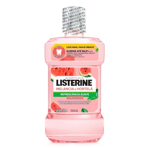 Enxaguante Bucal Antisséptico Zero álcool Melancia Hortelã Listerine Frasco 500ml
