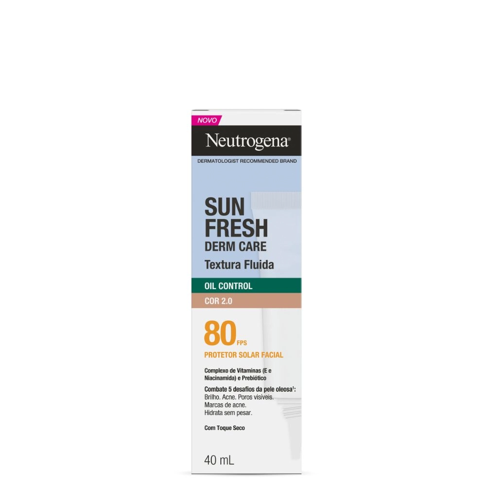 Protetor Solar Facial Toque Seco Com Cor 2 0 Fps 80 Neutrogena Sun Fresh Derm Care Oil Control 40ml