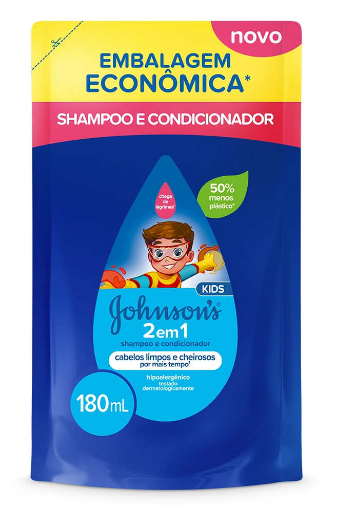 Shampoo 2 Em 1 Johnsons Kids Sachê 180ml Embalagem Econômica