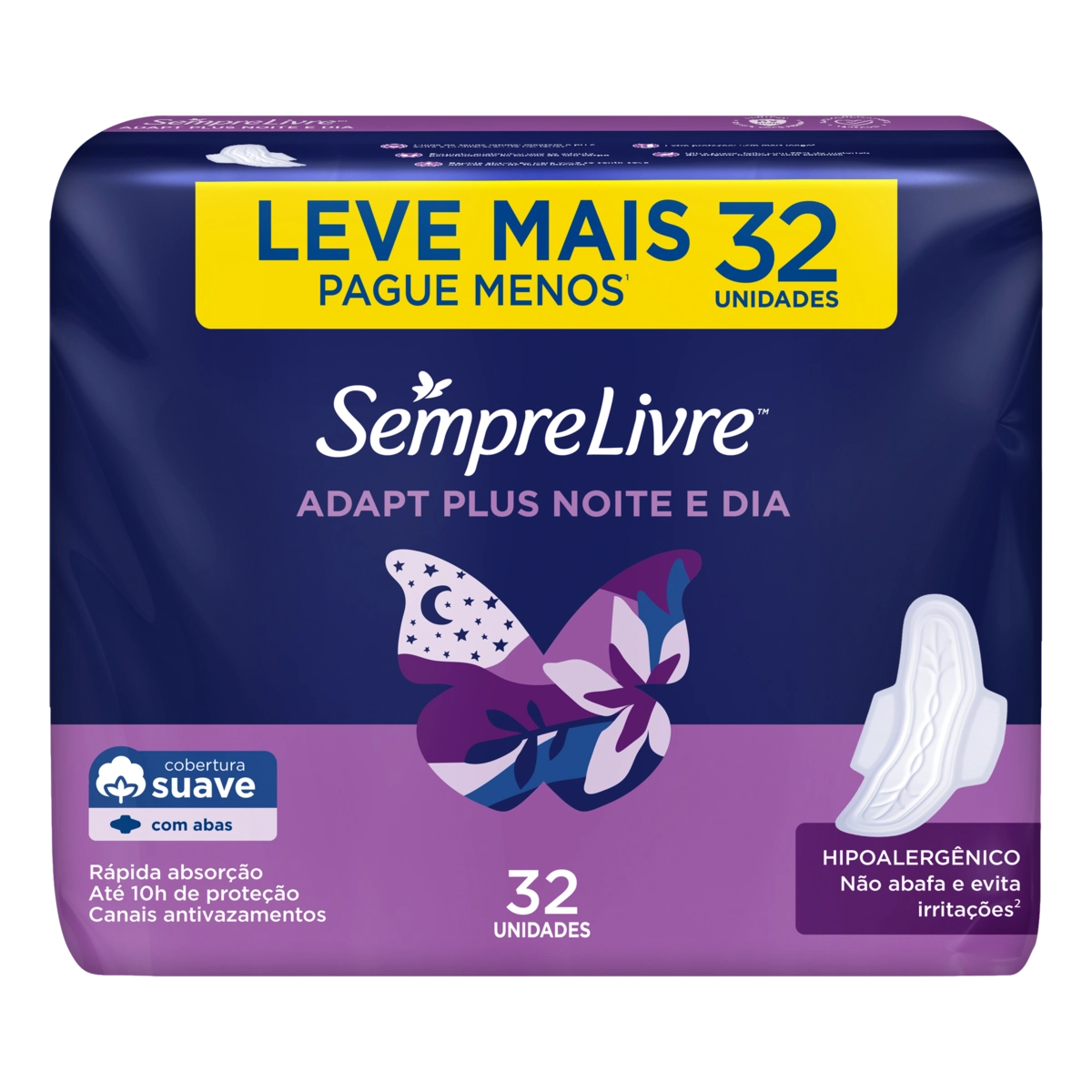 Absorvente Com Abas Noite E Dia Suave Sempre Livre Adapt Plus Pacote 32 Unidades Leve Mais Pague Men