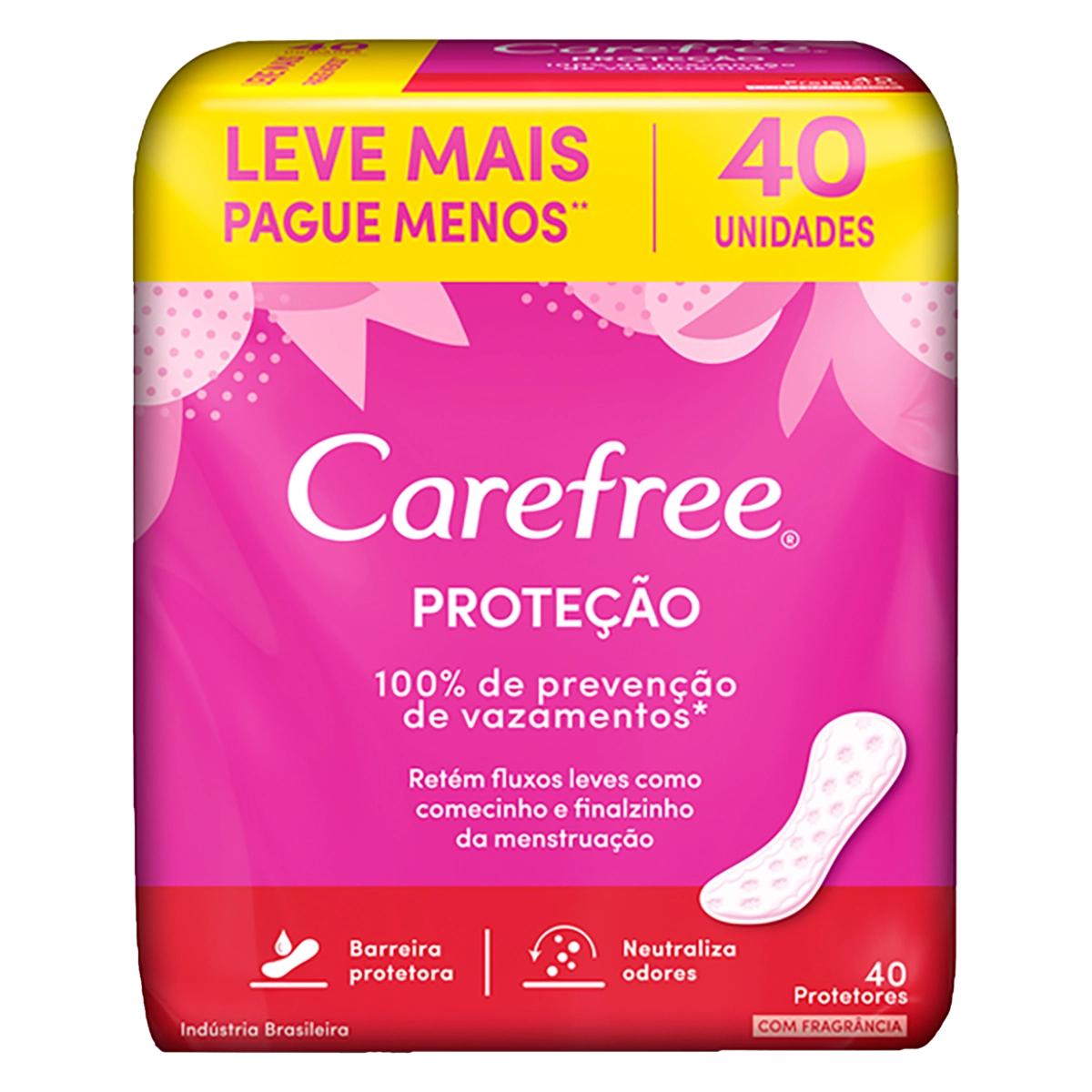 Protetor Diário Sem Abas Com Perfume Carefree Proteção Pacote 40 Unidades Leve Mais Pague Menos