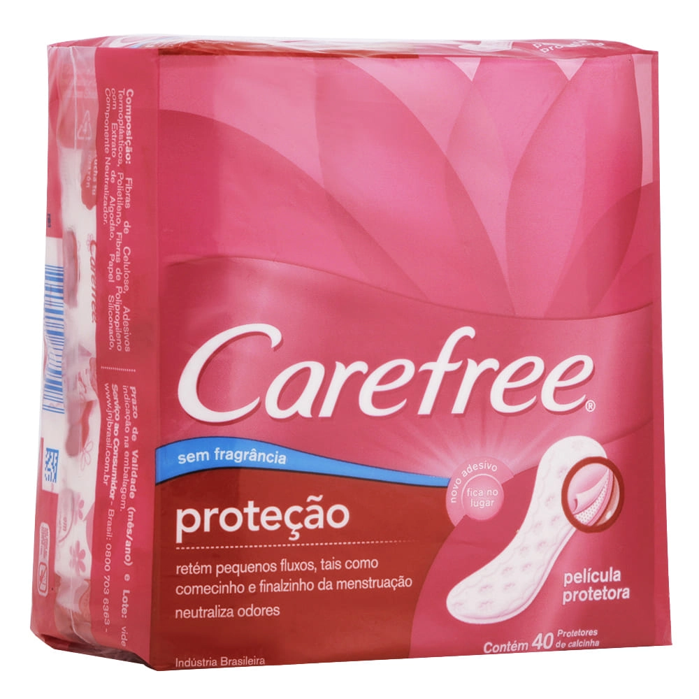 Protetor Diário Sem Abas Carefree Pacote 40 Unidades Embalagem Econômica