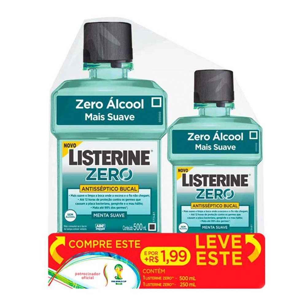 Kit Enxaguante Bucal Antisséptico Menta Suave Listerine Cool Mint Leve 500ml Pague 350ml