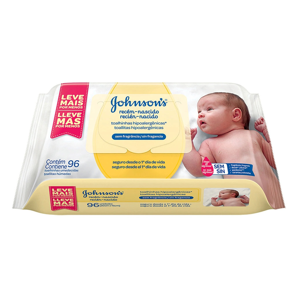 Toalha Umedecida Recém Nascido Sem Fragrância Johnsons Pacote 96 Unidades