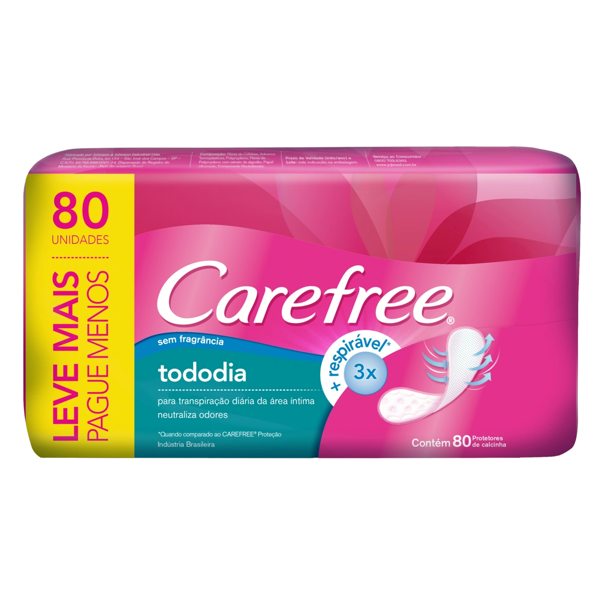 Protetor Diário Sem Abas Carefree Tododia Pacote 80 Unidades Leve Mais Pague Menos