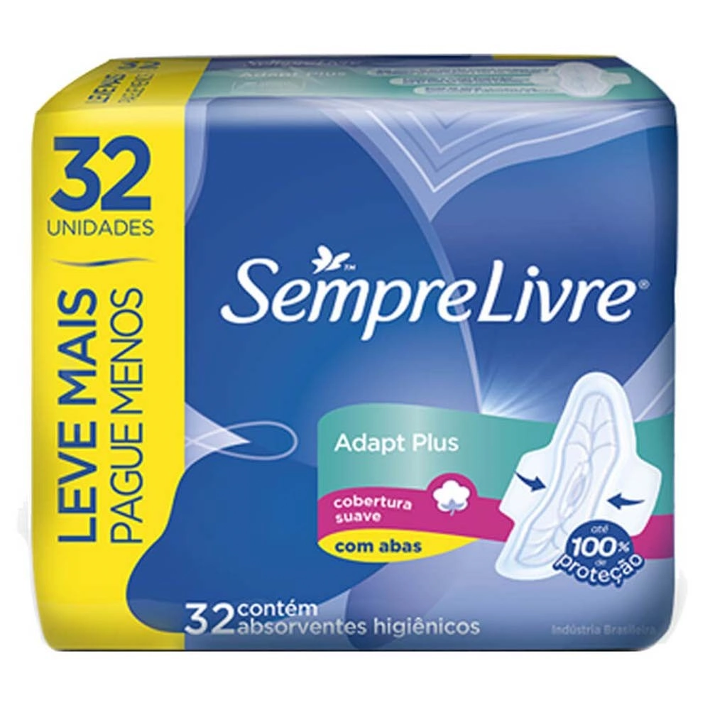 Absorvente Com Abas Seca Sempre Livre Adapt Plus Pacote 32 Unidades Leve Mais Pague Menos