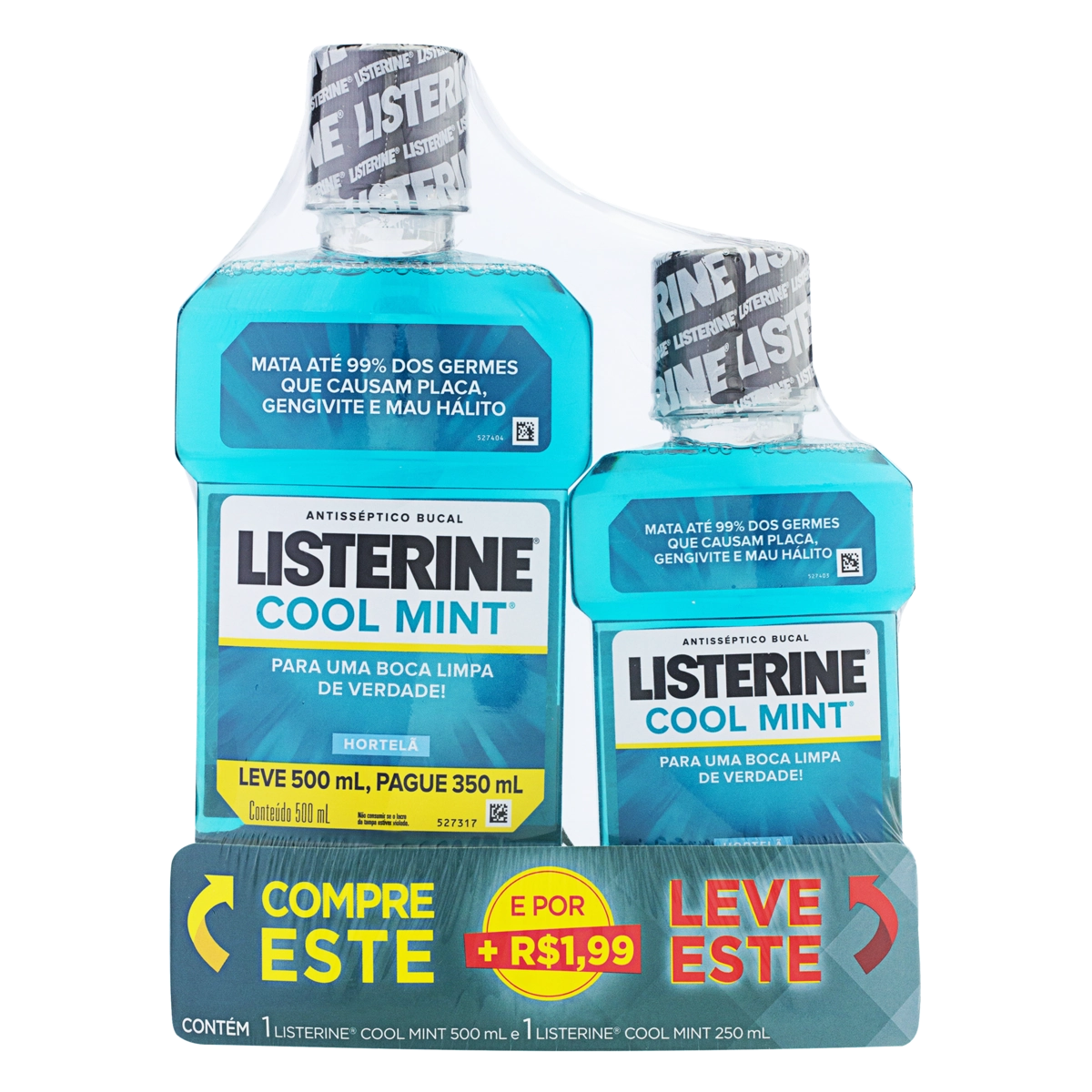 Kit Enxaguante Bucal Antisséptico Hortelã Listerine Cool Mint Leve 500ml Pague 350ml