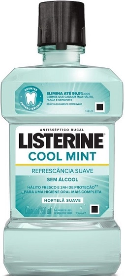 Enxaguante Bucal Antisséptico Zero álcool Menta Suave Listerine Cool Mint Frasco 250ml