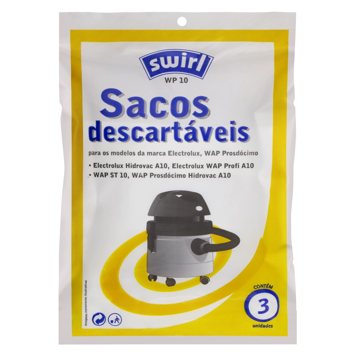 Saco Para Aspirador De Pó Descartável Wp 10 Swirl Pacote 3 Unidades