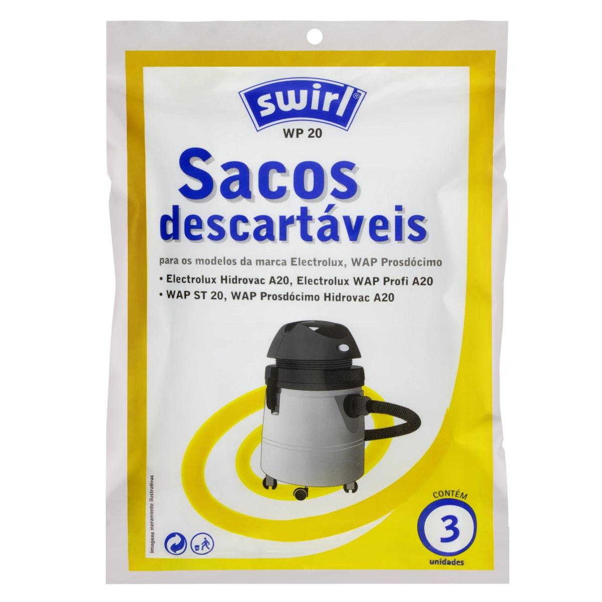 Saco Para Aspirador De Pó Descartável Wp 20 Swirl Pacote 3 Unidades
