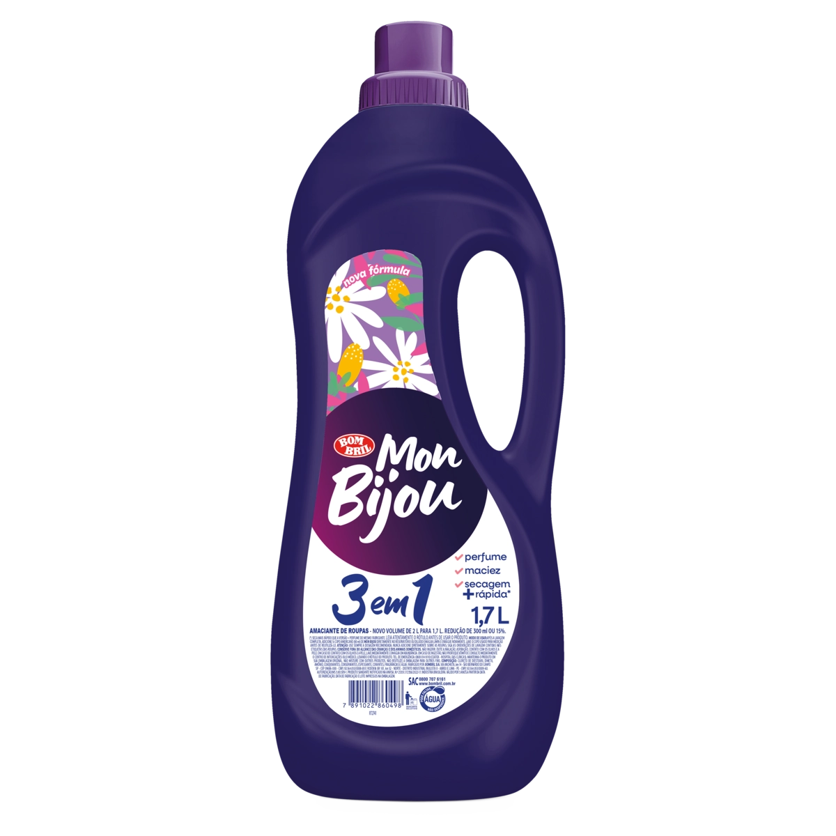 Amaciante De Roupa 3 Em 1 Mon Bijou Frasco 1,7l