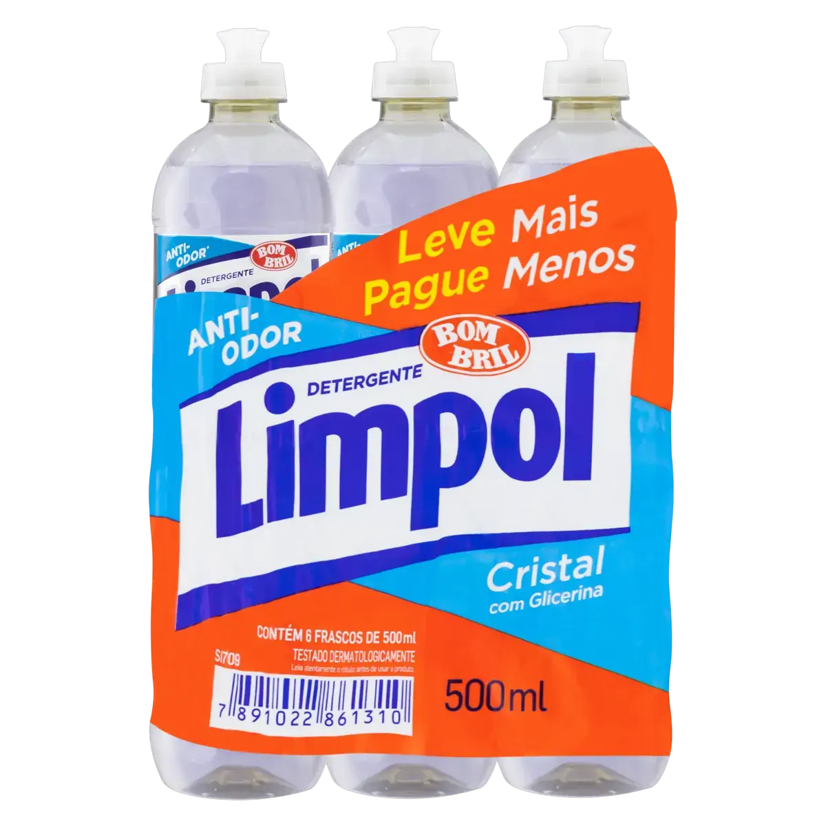 Pack Detergente Líquido Cristal Limpol Squeeze 6 Unidades 500ml Cada Leve Mais Pague Menos