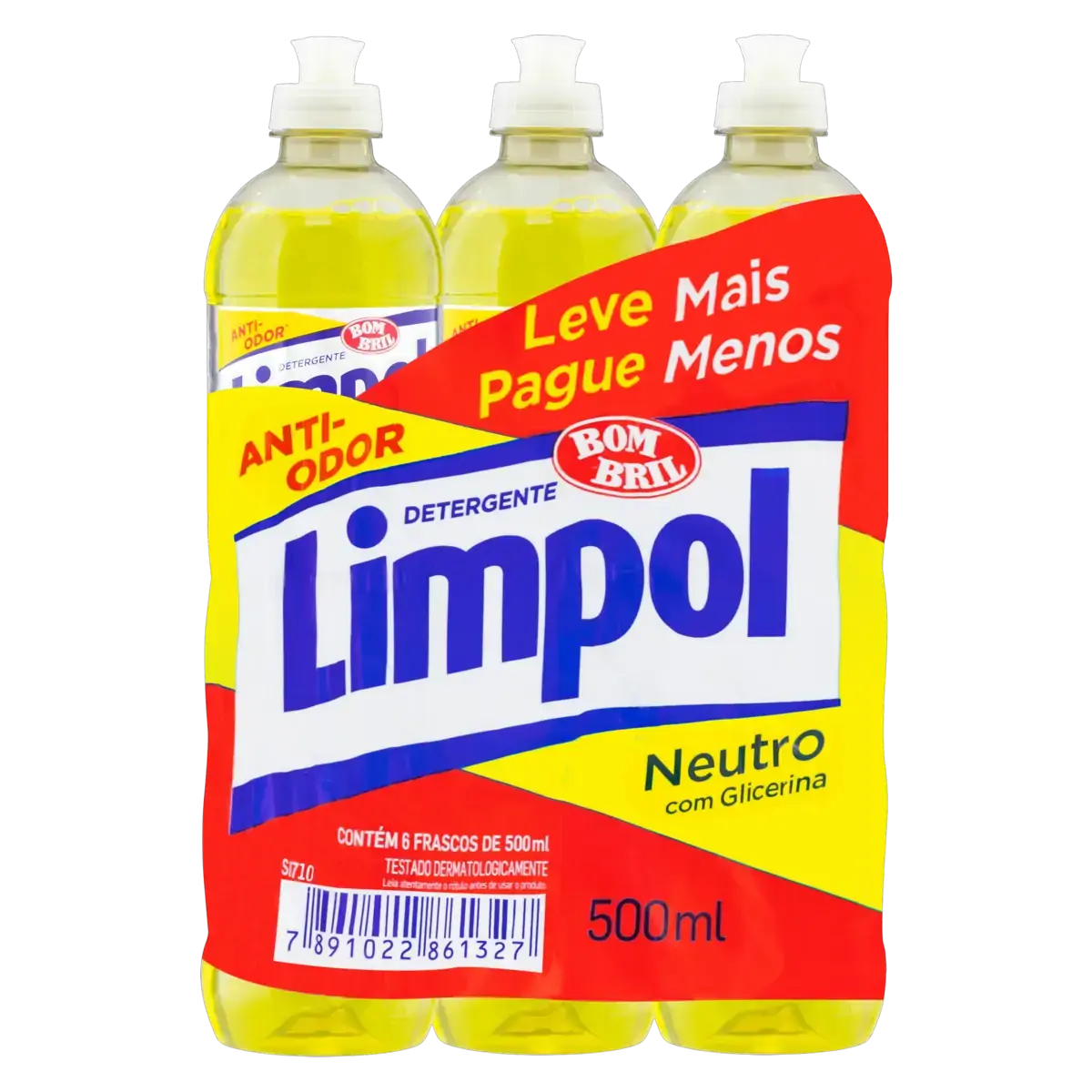 Pack Detergente Líquido Neutro Limpol Squeeze 6 Unidades 500ml Cada Leve Mais Pague Menos