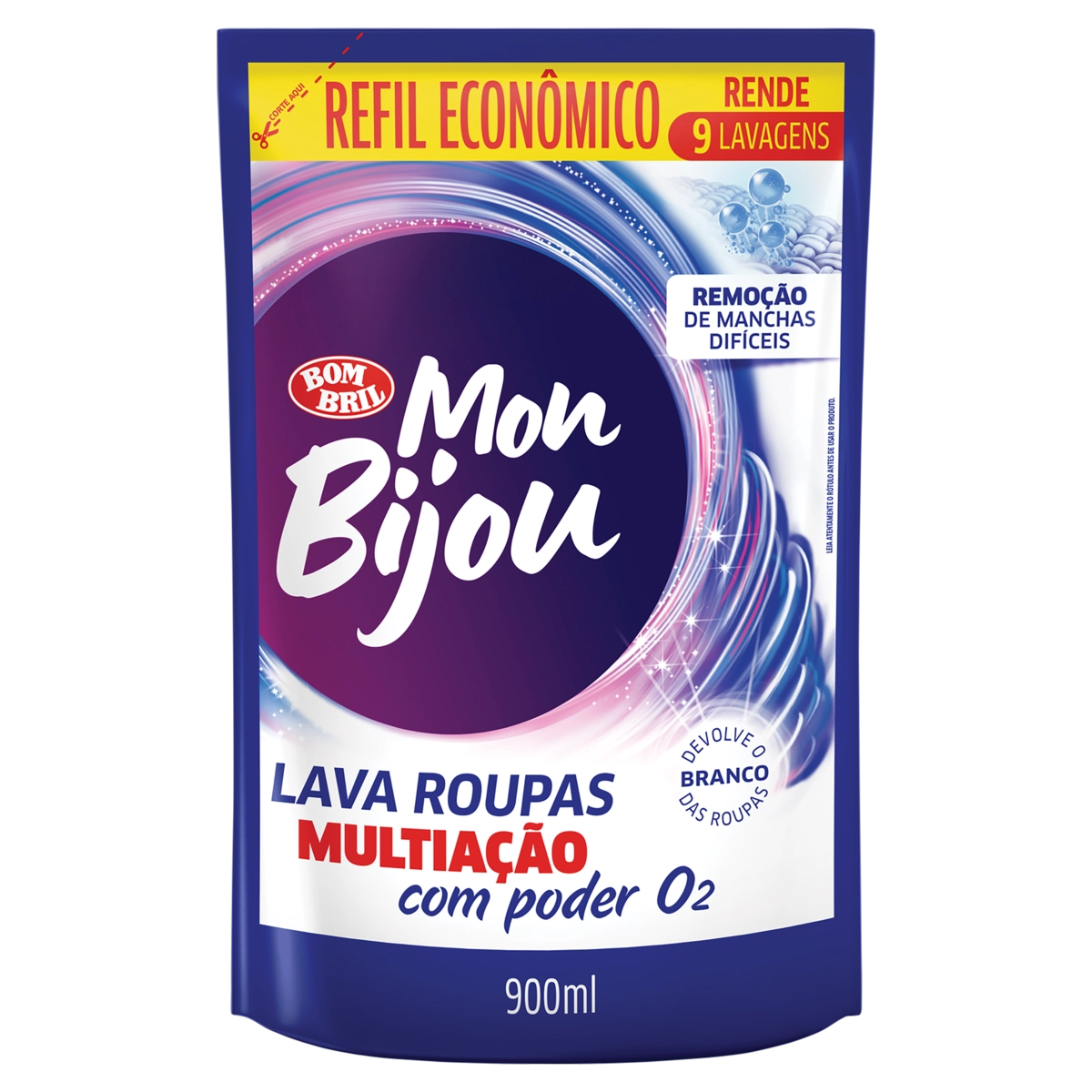 Lava Roupas Líquido Mon Bijou Multiação Sachê 900ml Refil Econômico