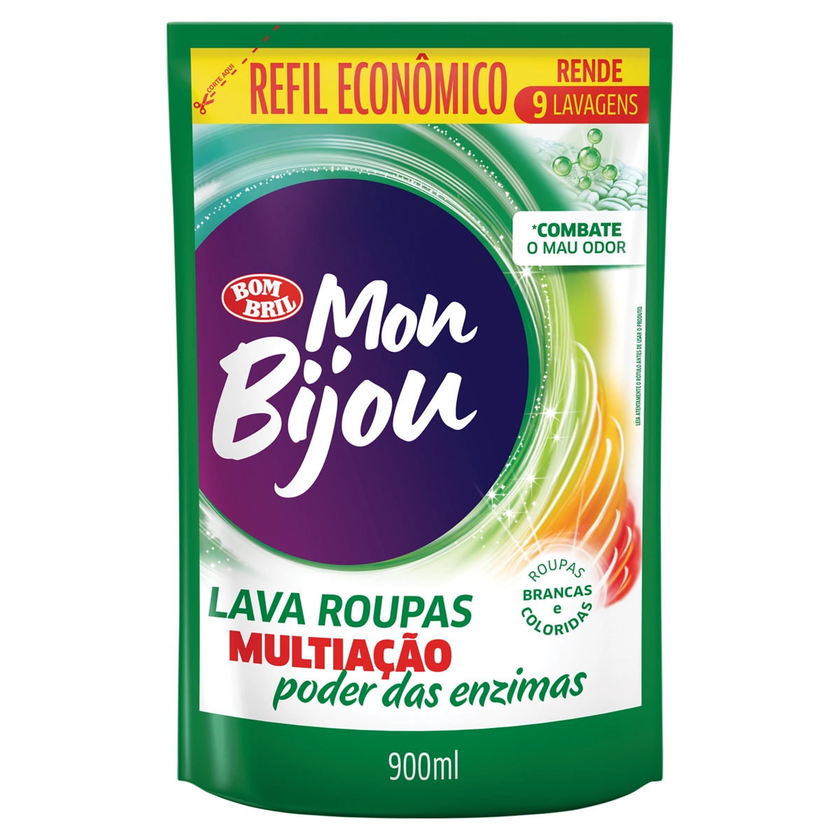 Lava Roupas Líquido Roupas Brancas E Coloridas Mon Bijou Multiação Sachê 900ml Refil Econômico