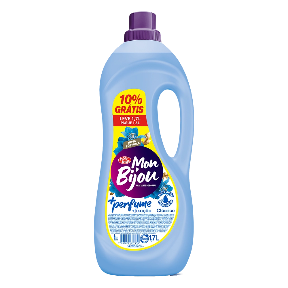 Amaciante De Roupa Clássico Mon Bijou Perfume Frasco Leve 1,7l Pague 1,5l