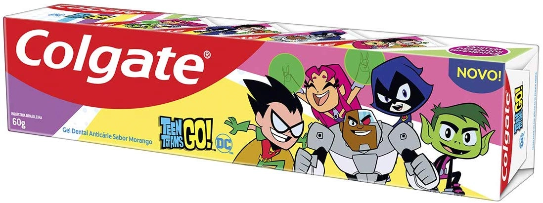 Gel Dental Infantil Com Flúor Morango Teen Titans Go Colgate Caixa 60g