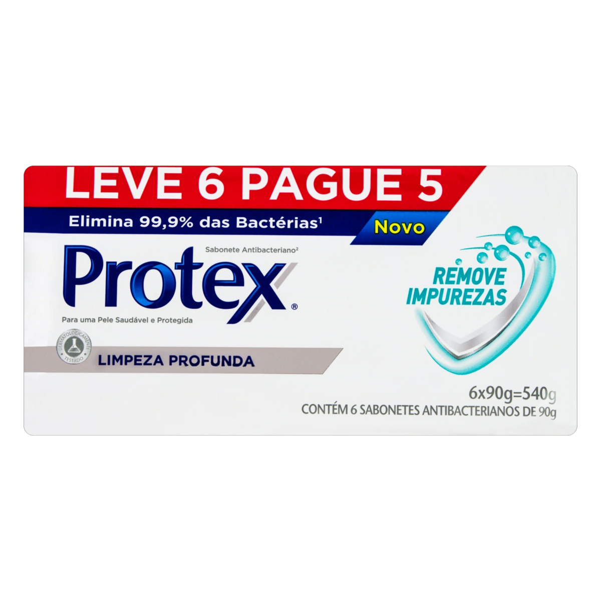 Pack Sabonete Barra Antibacteriano Protex Limpeza Profunda Envoltório 540g Leve 6 Pague 5 Unidades