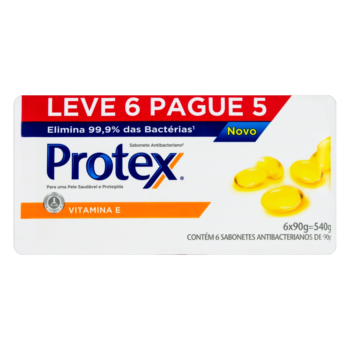 Pack Sabonete Barra Antibacteriano Protex Vitamina E Envoltório 540g Leve 6 Pague 5 Unidades
