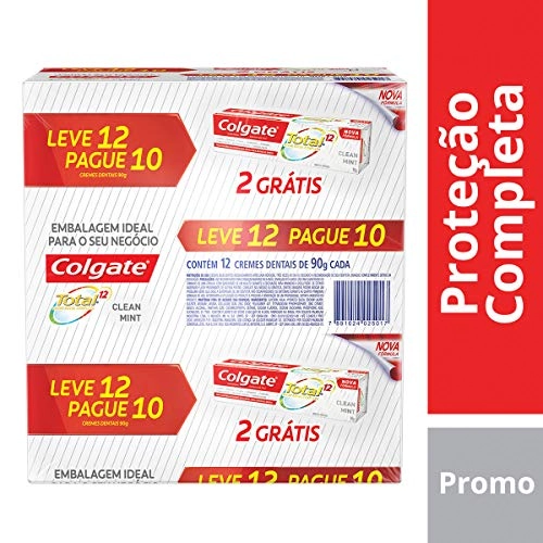 Pack Creme Dental Clean Mint Colgate Total 12 Caixa 90g Cada Leve 12 Pague 10 Unidades