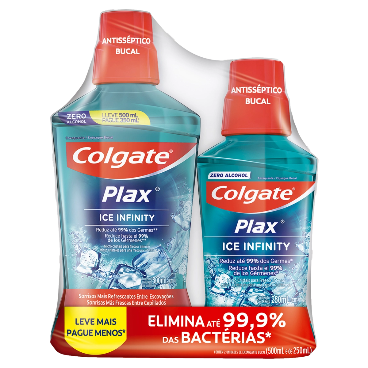 Kit Enxaguante Bucal Antisséptico Leve 500ml Pague 350ml 250ml Zero álcool Ice Infinity Colgate Plax