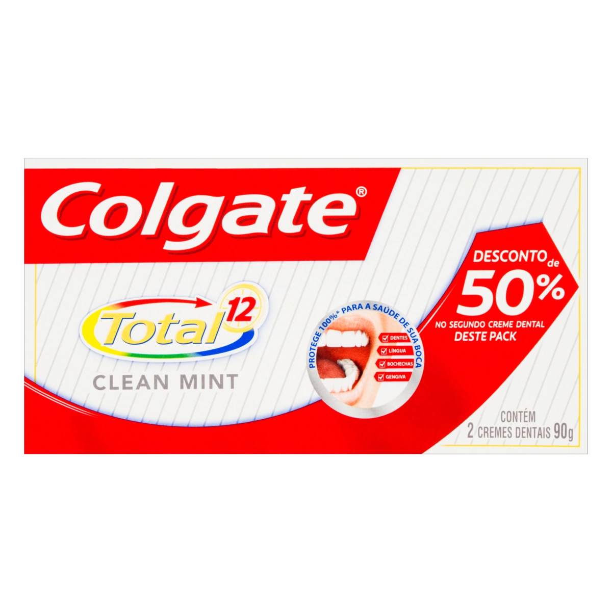 Pack Creme Dental Clear Mint Colgate Total 12 Caixa 2 Unidades 90g Cada Grátis 50 De Desconto No Seg