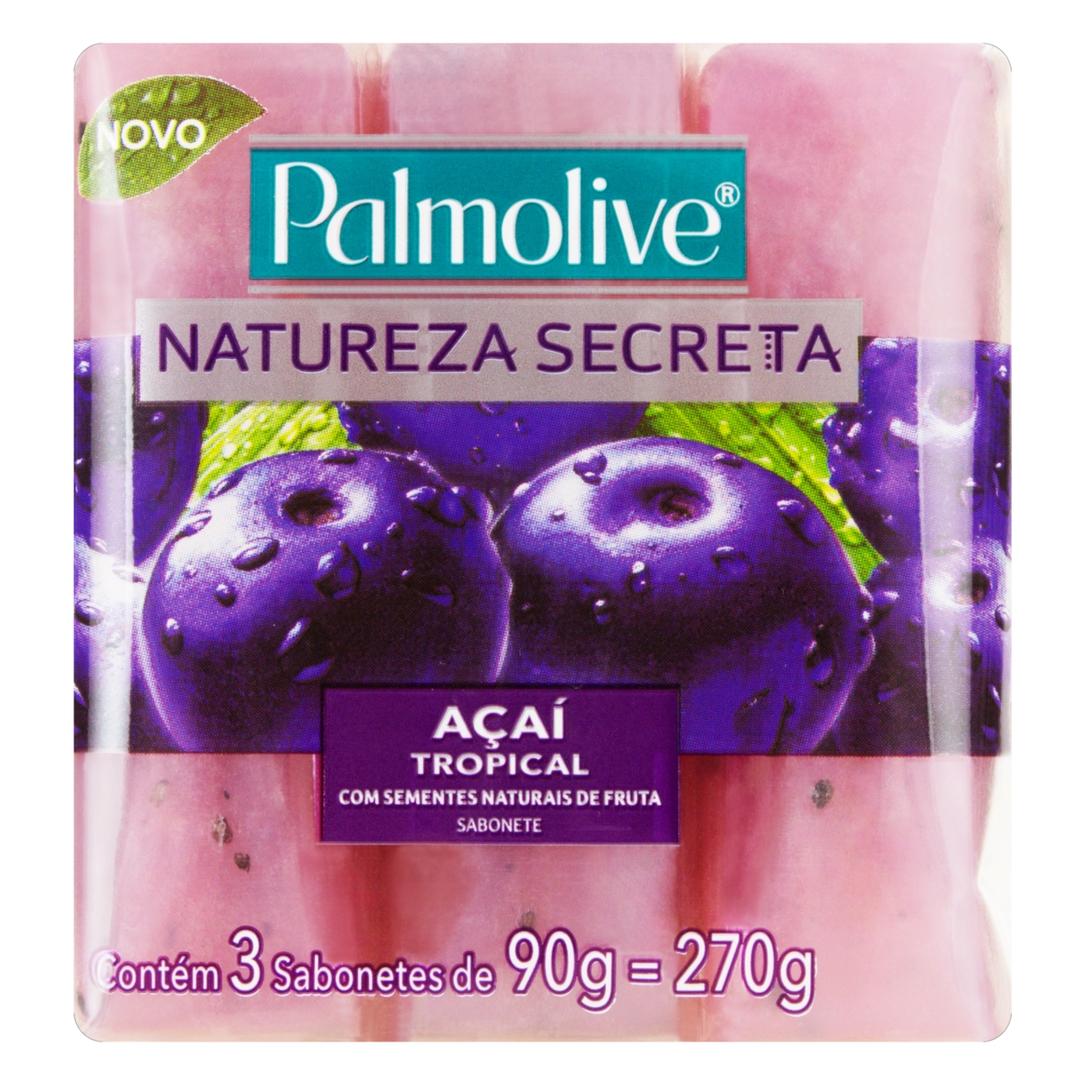 Pack Sabonete Em Barra Açaí Tropical Palmolive Natureza Secreta Envoltório 270g 3 Unidades
