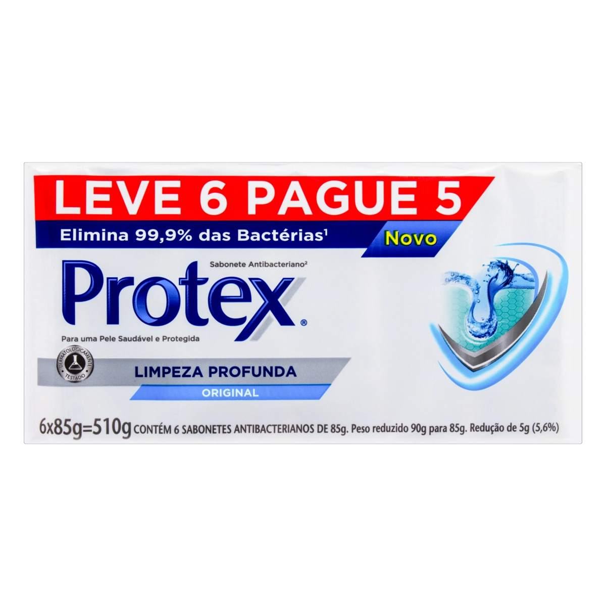 Pack Sabonete Barra Antibacteriano Original Protex Limpeza Profunda Envoltório 510g Leve 6 Pague 5 U