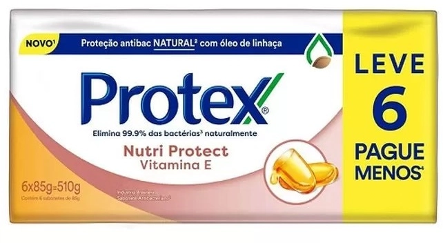 Pack Sabonete Barra Antibacteriano Protex Nutri Protect Vitamina E Envoltório 510g Leve 6 Pague Meno