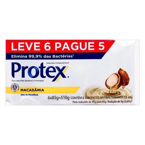Pack Sabonete Barra Antibacteriano Macadâmia Protex Nutri Protect Envoltório 510g Leve 6 Pague Menos