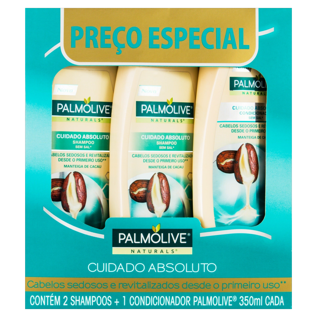 Kit 2 Shampoos 1 Condicionador Palmolive Naturals Cuidado Absoluto 350ml Cada