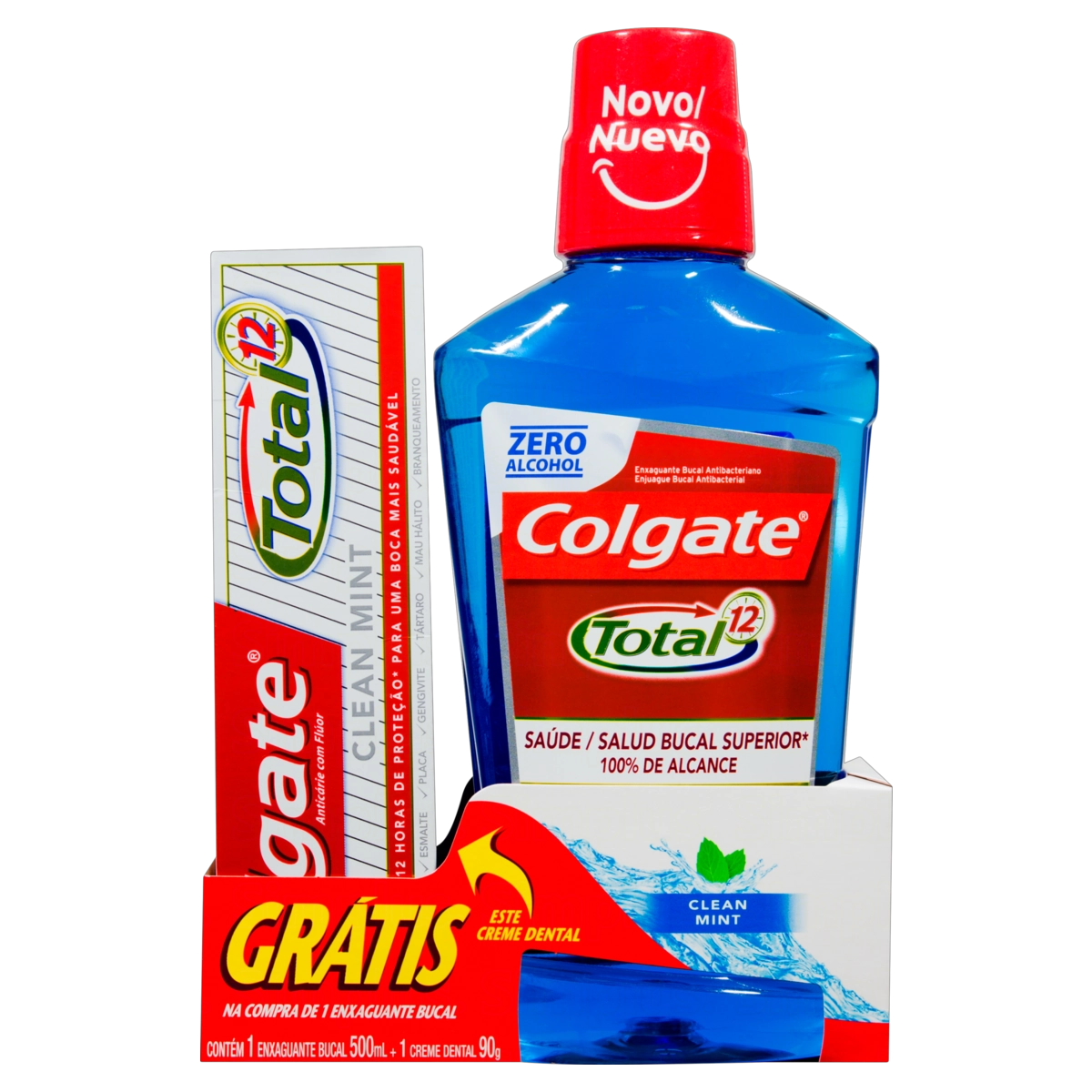 Kit Enxaguante Bucal Clean Mint Colgate Total 12 500ml Grátis Creme Dental 90g