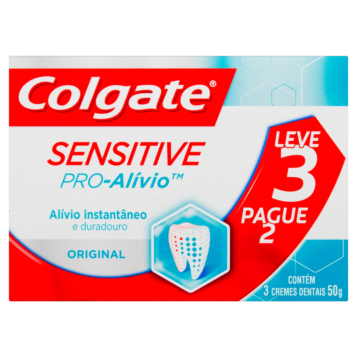 Pack Creme Dental Original Colgate Sensitive Pro Alívio Caixa 50g Cada Leve 3 Pague 2 Unidades