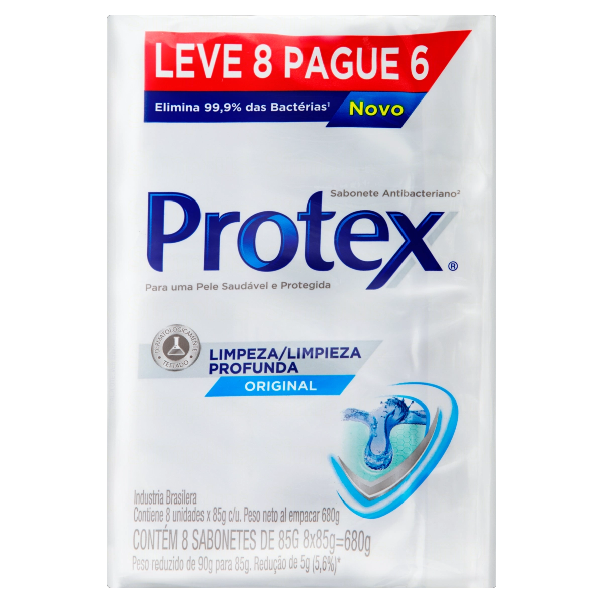 Pack Sabonete Barra Antibacteriano Original Protex Limpeza Profunda Envoltório 680g Leve 8 Pague 6 U