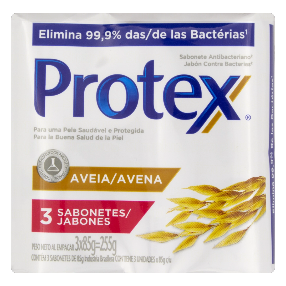 Pack Sabonete Barra Antibacteriano Aveia Protex Envoltório 255g 3 Unidades