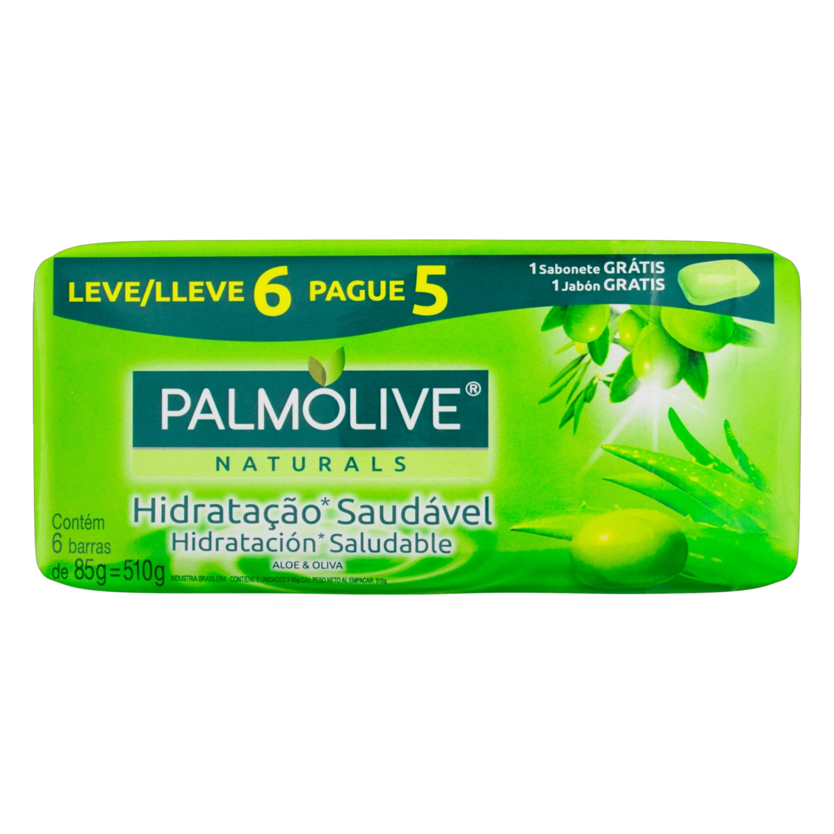 Pack Sabonete Barra Hidratação Saudável Palmolive Naturals Envoltório 510g Leve 6 Pague 5 Unidades