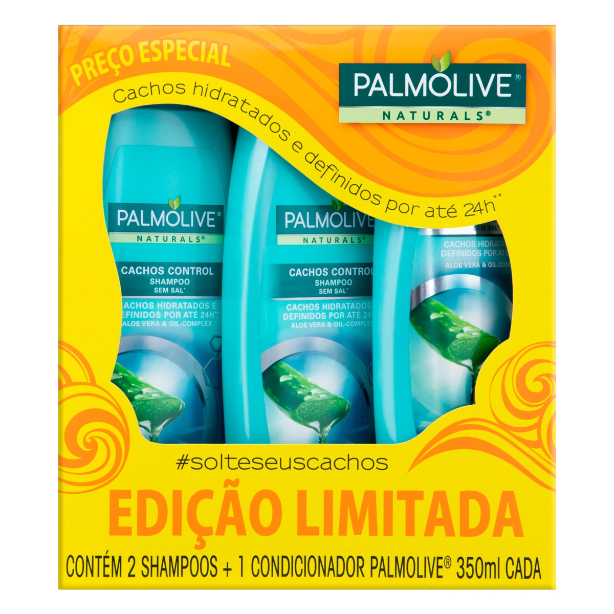 Kit 2 Shampoos 1 Condicionador Palmolive Naturals Cachos Control 350ml Cada