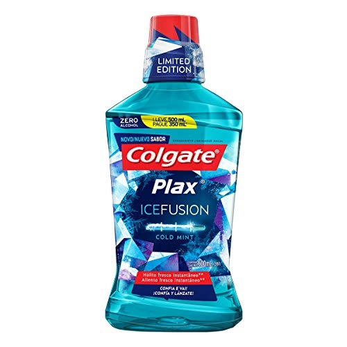 Enxaguante Bucal Zero álcool Cold Mint Colgate Plax Ice Fusion Frasco Leve 500ml Pague 350ml