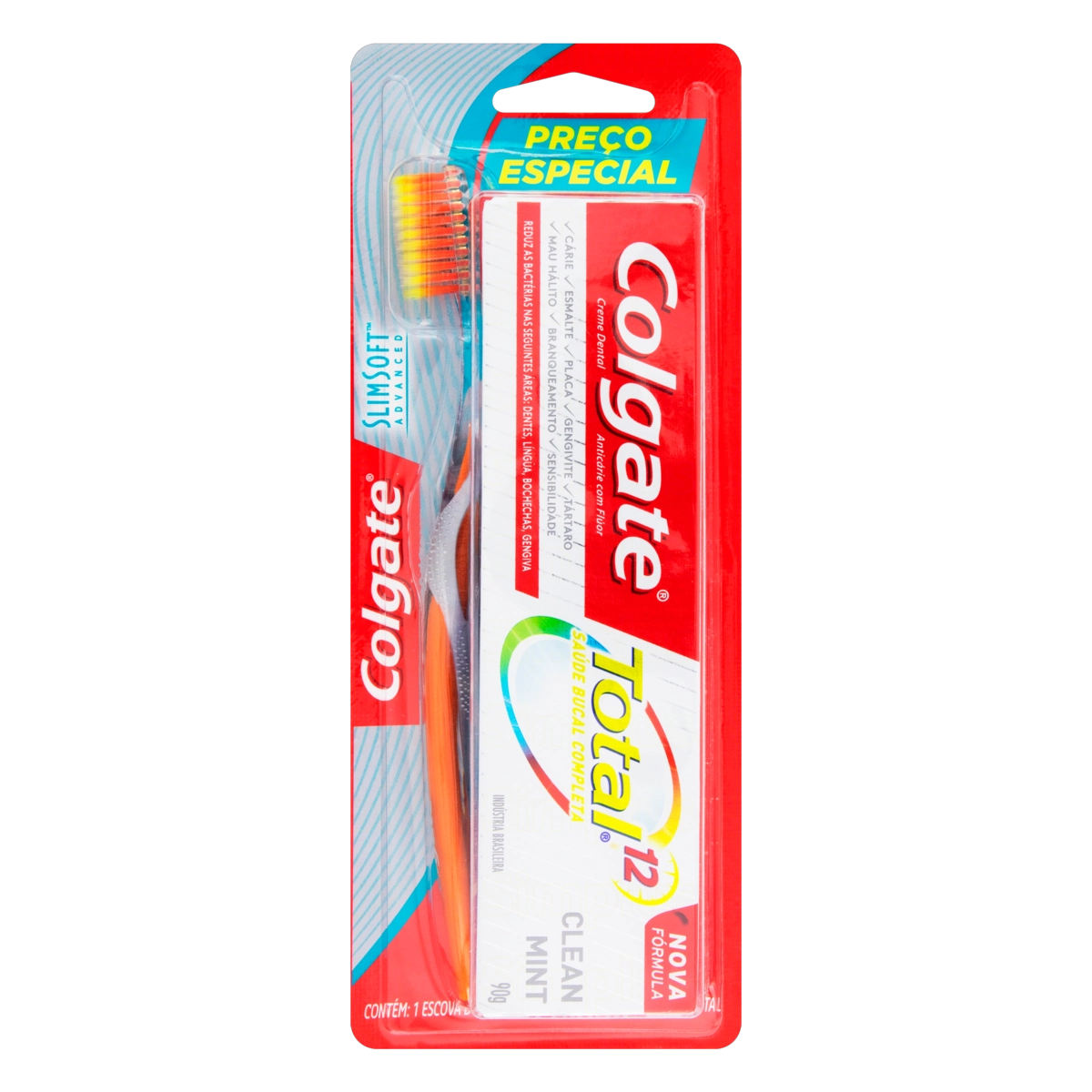 Kit Escova Dental Ultramacia Slim Soft Advanced Creme Dental Anticárie Com Flúor Clean Mint Colgate