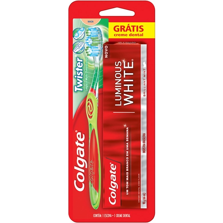 Escova Dental Média Colgate Twister Grátis Luminous White 90g Unit