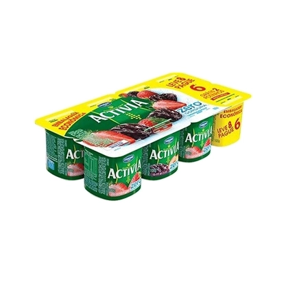 Leite Fermentado Desnatado Morango E Ameixa Activia Bandeja 800g 8 Unidades