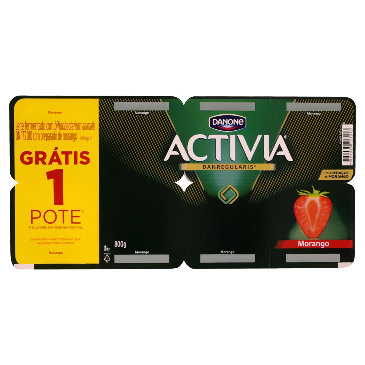Leite Fermentado Morango Activia Bandeja 800g 8 Unidades