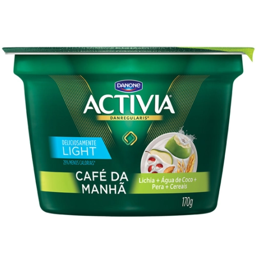 Leite Fermentado Desnatado Lichia, água De Coco, Pera E Cereais Light Activia Pote 170g