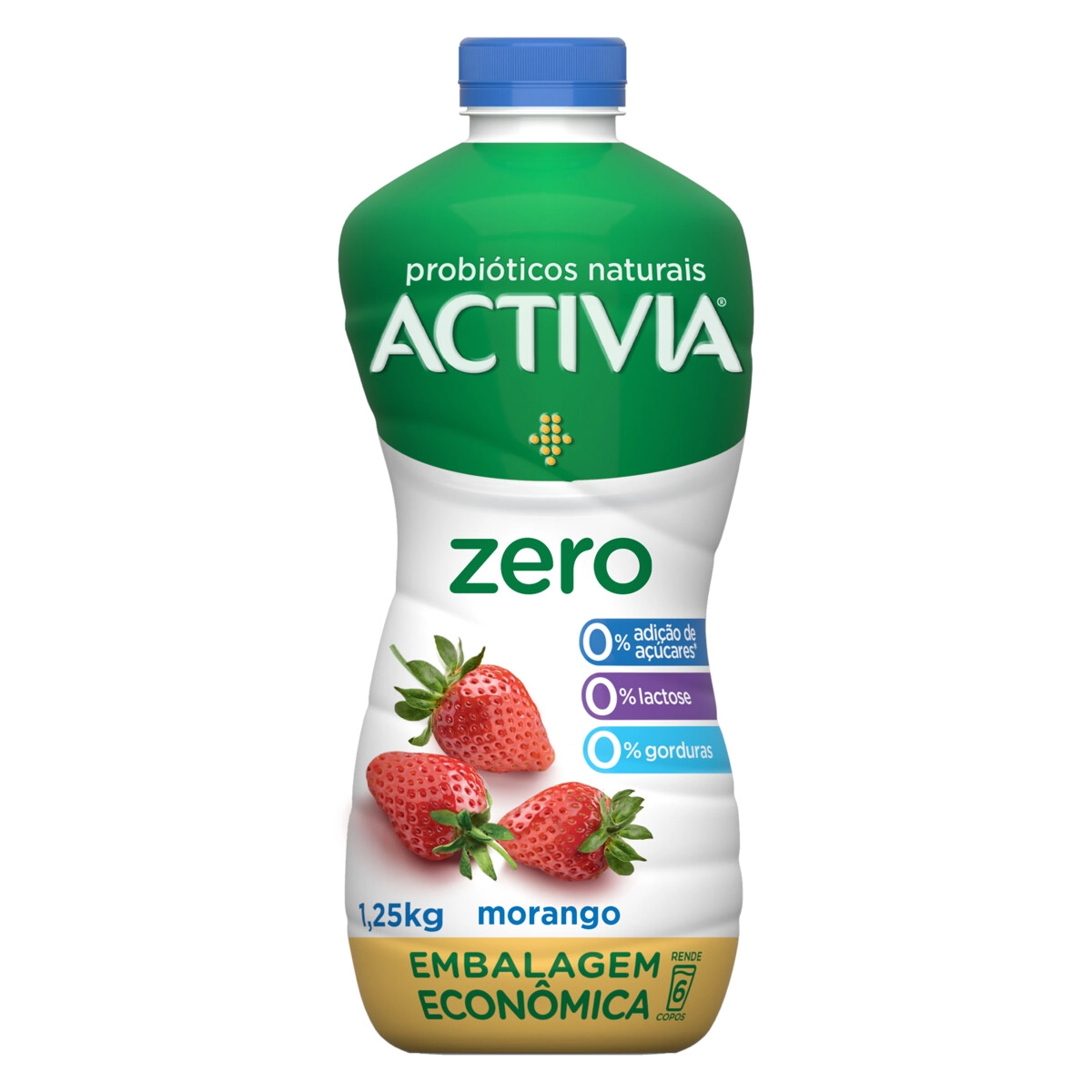 Leite Fermentado Morango Zero Lactose Activia Zero Garrafa 1,25kg Embalagem Econômica