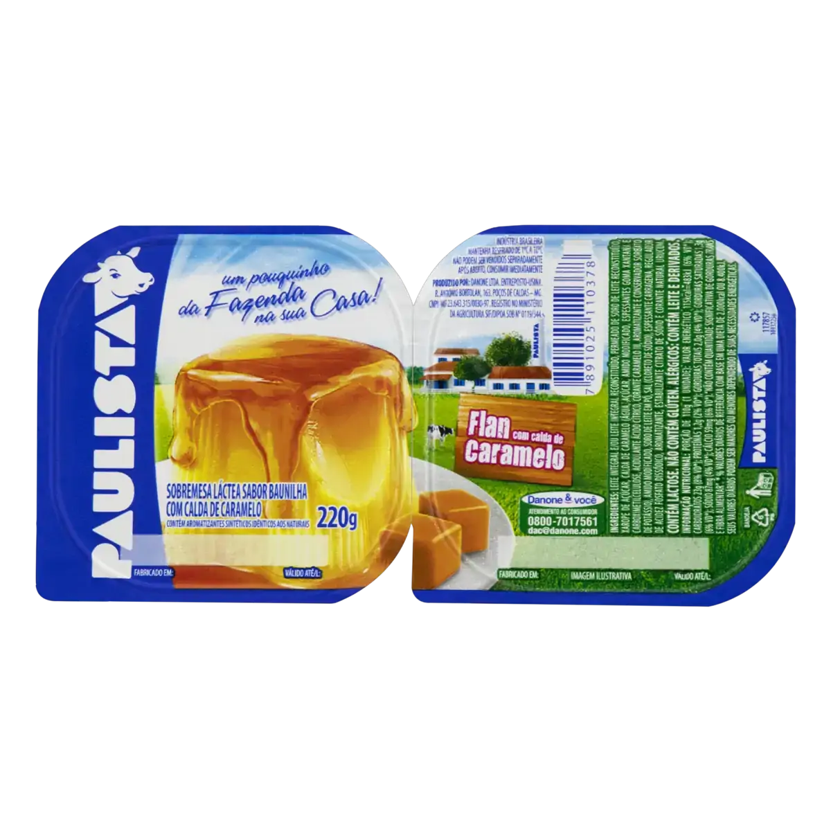 Sobremesa Láctea Flan Baunilha Calda Caramelo Paulista Bandeja 220g 2 Unidades