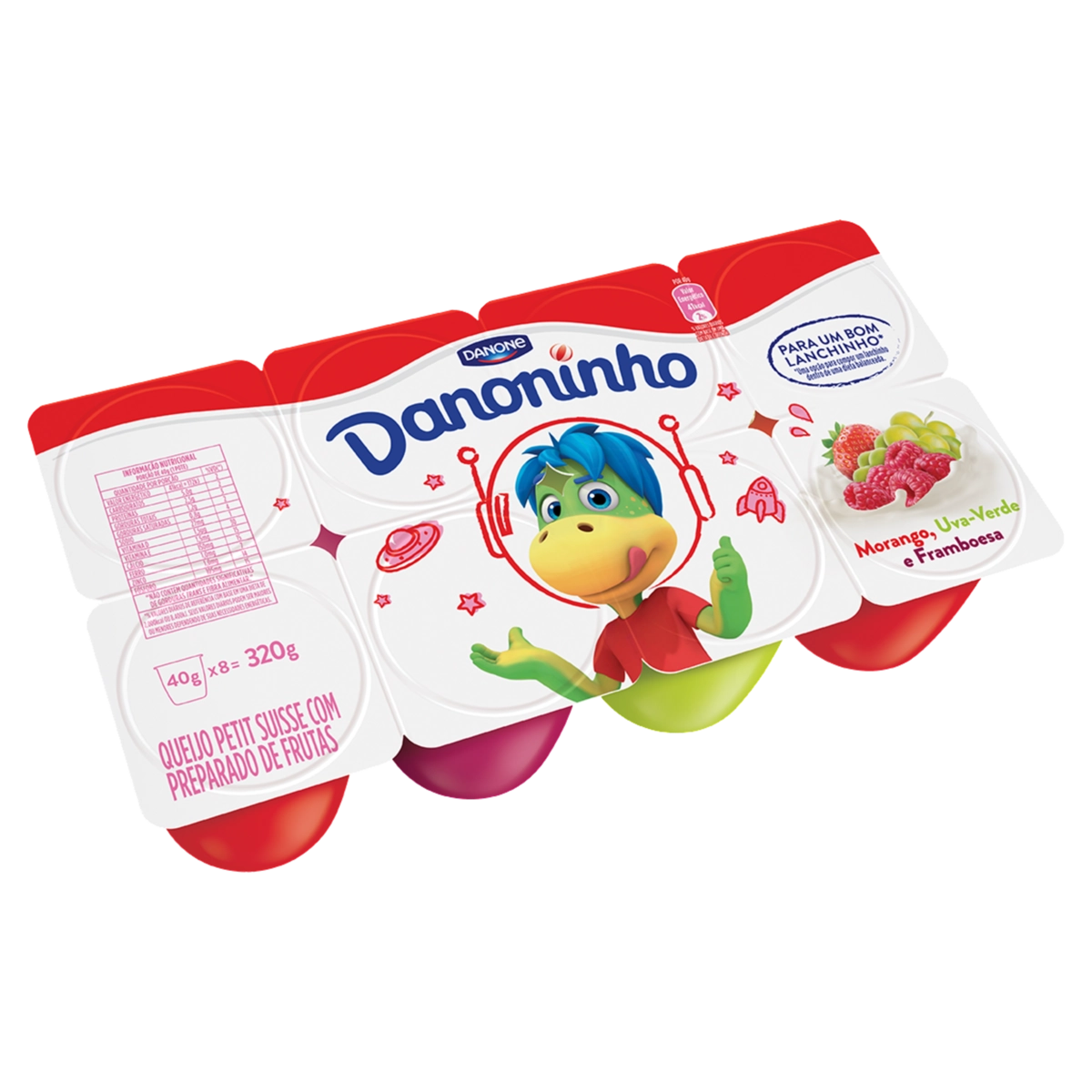 Queijo Petit Suisse Morango, Framboesa E Uva Verde Danoninho Bandeja 320g 8 Unidades